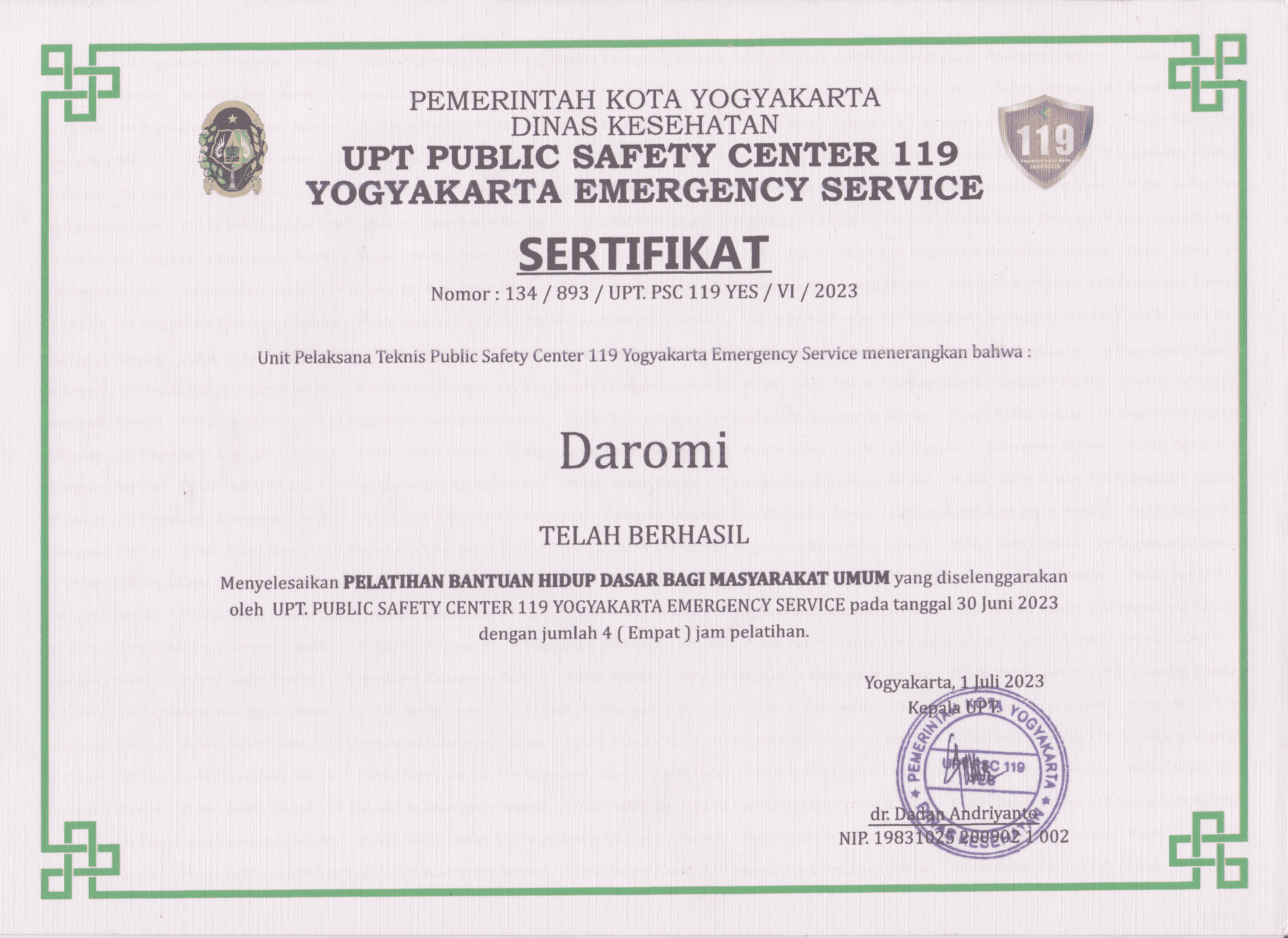 UPT Public Safety Center 119 Yogyakarta Emergency Service